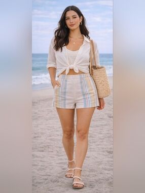 Free People Striped High Waist Shorts Size 6 NWT Pastel Summer Boho Festival